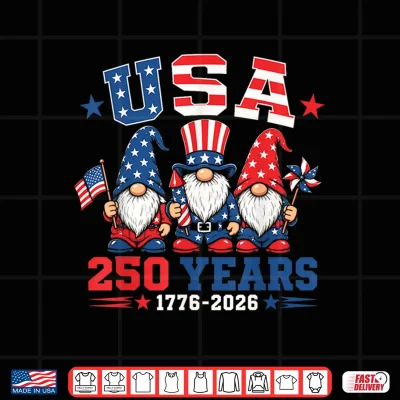 Design Patriotic Gnomes 250 Years 4th of July USA American Flag Shirt