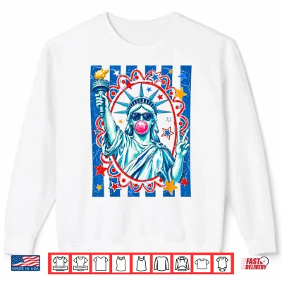 Sweatshirt Preppy Striped 4th of July Statue of Liberty Blowing Bubble Shirt