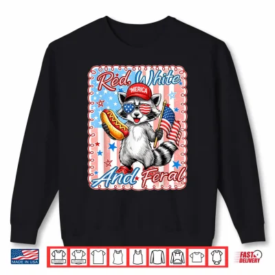 Sweatshirt Preppy Red White and Feral Raccoon 4th of July Men Women Kid Shirt