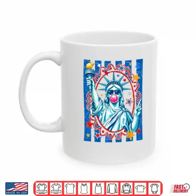 Mug Preppy Striped 4th of July Statue of Liberty Blowing Bubble Shirt