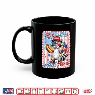 Mug Preppy Red White and Feral Raccoon 4th of July Men Women Kid Shirt
