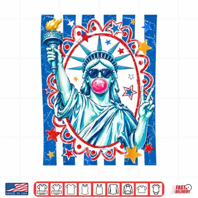 Design Preppy Striped 4th of July Statue of Liberty Blowing Bubble Shirt