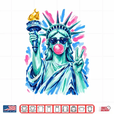 Design Statue of Liberty Sunglasses Blowing Bubblegum 4th of July Shirt