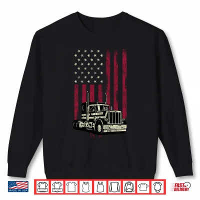 Sweatshirt Trucker Vintage American Flag 4th of July Tee Gift Performance Shirt