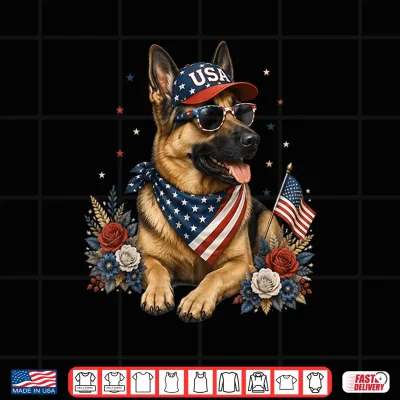 Design 4th of July Patriotic German Shepherd Dog USA Flag Shirt
