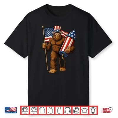 Bigfoot Fireworks 4Th Of July Patriotic Sasquatch Usa Flag Shirt