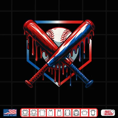 Design Baseball Ice Cream Drip Youth 4th of July Red White and Blue Performance Shirt