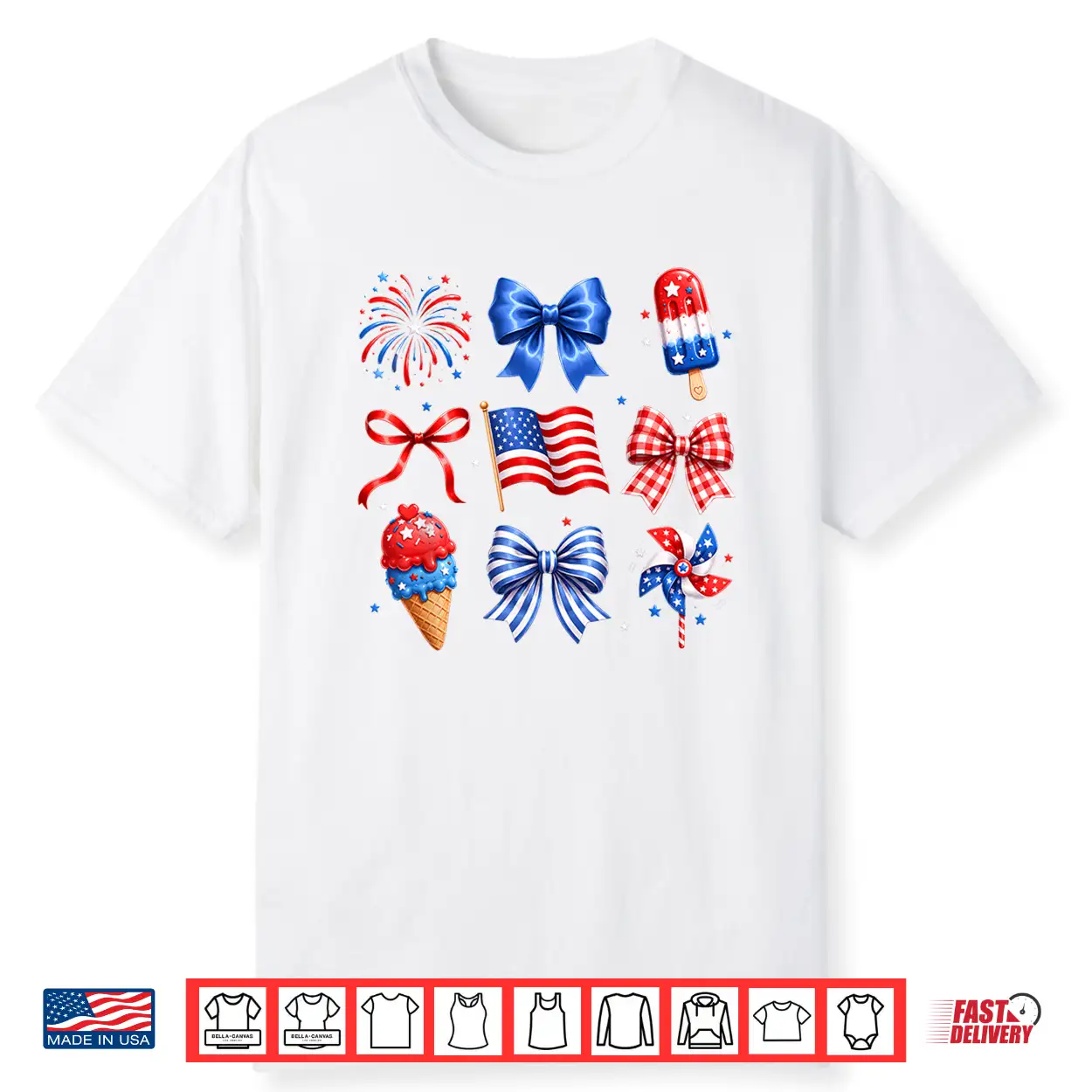 Coquette Bow Ice Cream America Patriotic 4Th Of July Women Shirt Coquette Bow Ice Cream America Patriotic 4Th Of July Women Shirt