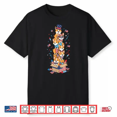 Funny Corgi American Usa Flag Memorial Day 4Th Of July Shirt