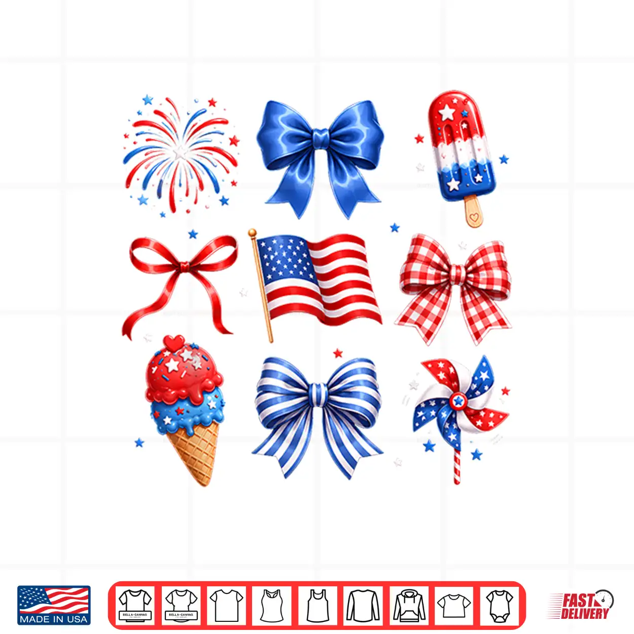 Coquette Bow Ice Cream America Patriotic 4Th Of July Women Shirt Coquette Bow Ice Cream America Patriotic 4Th Of July Women Shirt