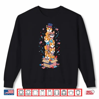 Sweatshirt Funny Corgi American USA Flag Memorial Day 4th of July Shirt