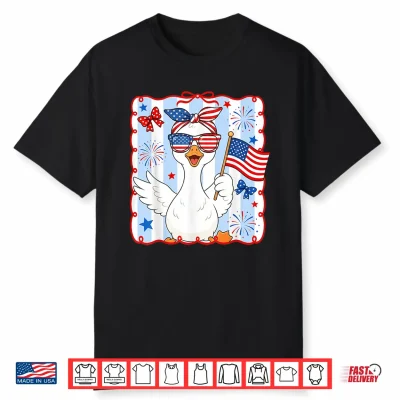Funny Goose 4Th Of July American Flag Preppy Women Girl Shirt