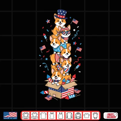 Design Funny Corgi American USA Flag Memorial Day 4th of July Shirt