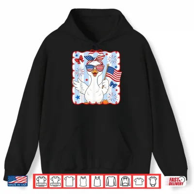 Hoodie Funny Goose 4th of July American Flag Preppy Women Girl Shirt