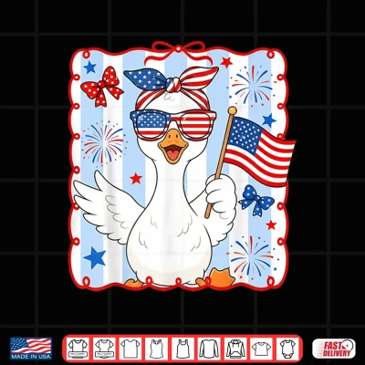 Design Funny Goose 4th of July American Flag Preppy Women Girl Shirt