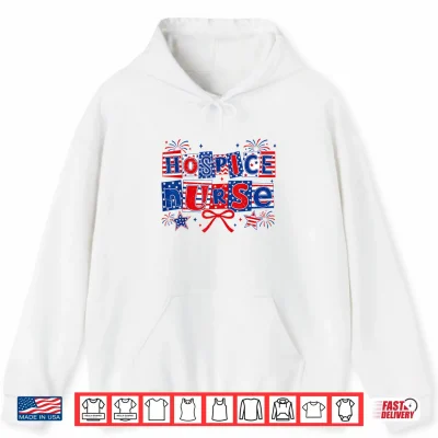 Hoodie Hospice Nurse Coquette Retro 4th of July US Flag Fireworks Shirt