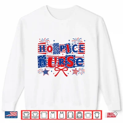 Sweatshirt Hospice Nurse Coquette Retro 4th of July US Flag Fireworks Shirt
