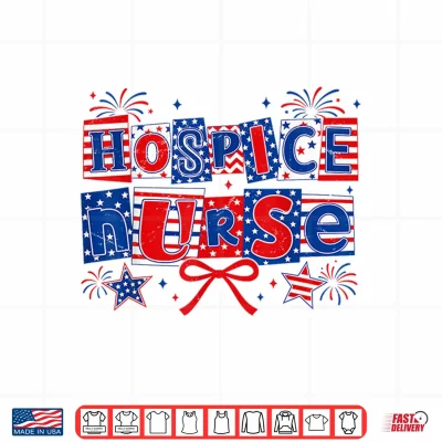 Design Hospice Nurse Coquette Retro 4th of July US Flag Fireworks Shirt