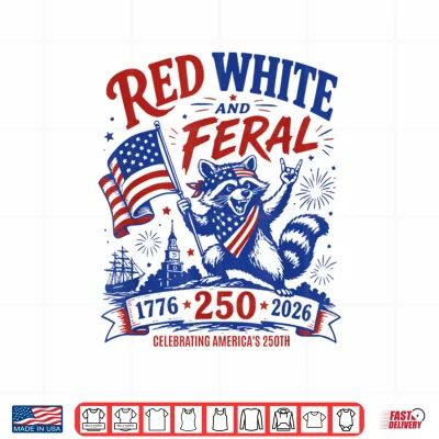 Design Red White Feral Raccoon 250th Anniversary Patriotic 4th July Shirt