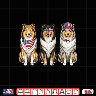 Design Rough Collie 4th of July US American Flag Dog Patriotic Shirt