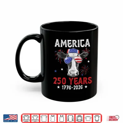 Mug America 250 Years 4th of July 1776 2026 Cow Sunglasses Moo Shirt
