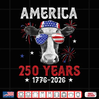 Design America 250 Years 4th of July 1776 2026 Cow Sunglasses Moo Shirt