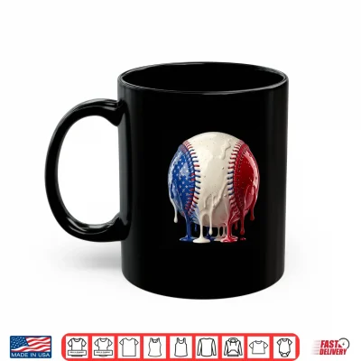 Mug Baseball Ice Cream Drip 4th of July Kids Youth Boys Girls Shirt