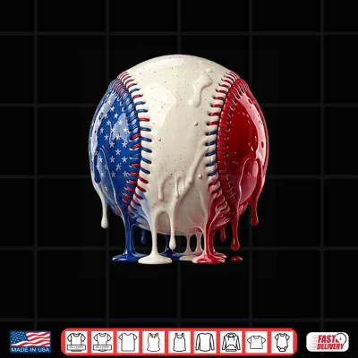 Design Baseball Ice Cream Drip 4th of July Kids Youth Boys Girls Shirt