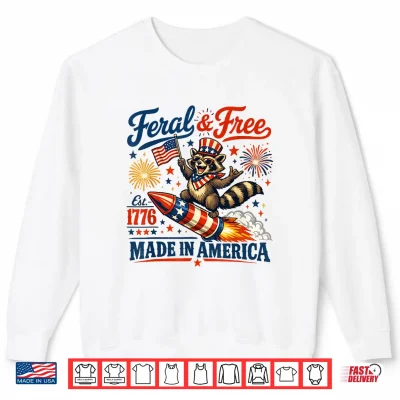 Sweatshirt Feral Free 4th of July America Flag Patriotic Raccoon Shirt