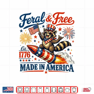Design Feral Free 4th of July America Flag Patriotic Raccoon Shirt