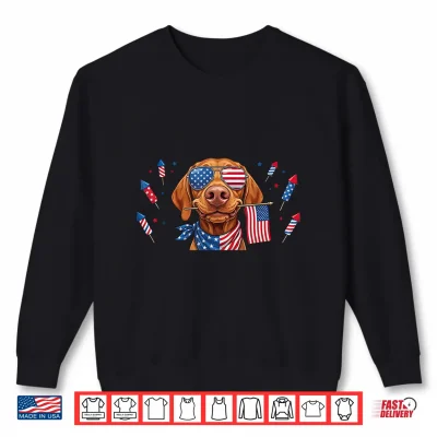 Sweatshirt Funny Vizsla Dog American USA Flag Memorial Day 4th of July Shirt