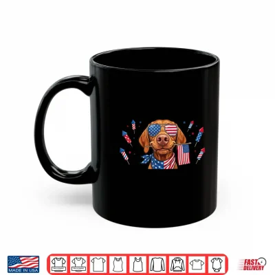 Mug Funny Vizsla Dog American USA Flag Memorial Day 4th of July Shirt