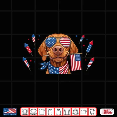 Design Funny Vizsla Dog American USA Flag Memorial Day 4th of July Shirt