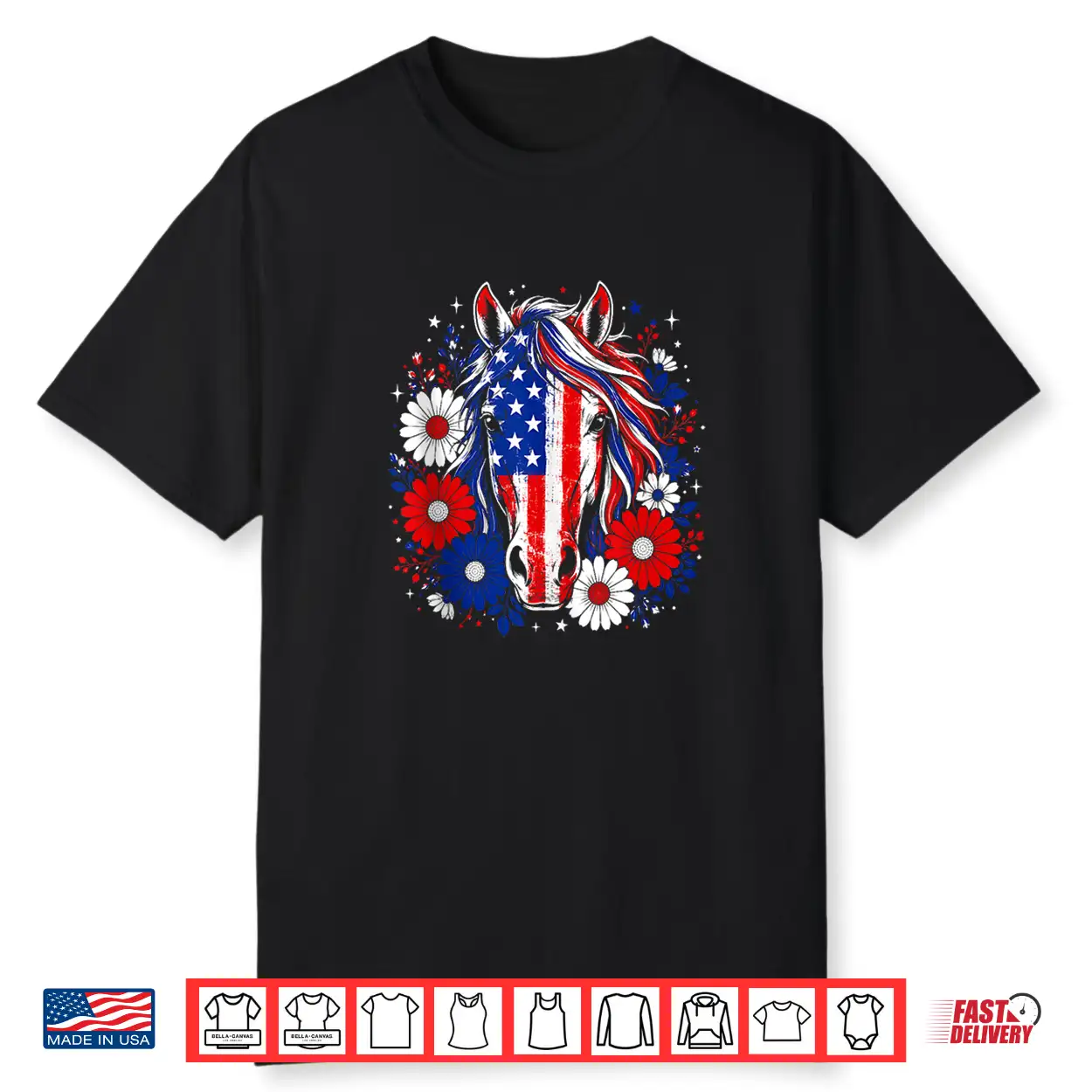 Patriotic Horse Usa Flag Daisy Flowers 4Th Of July Summer Shirt Patriotic Horse Usa Flag Daisy Flowers 4Th Of July Summer Shirt