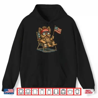Hoodie Patriotic Yorkie Dog Drinking Beer American Flag 4th of July Shirt
