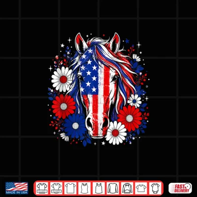 Patriotic Horse Usa Flag Daisy Flowers 4Th Of July Summer Shirt 4 Design Patriotic Horse USA Flag Daisy Flowers 4th of July Summer Shirt