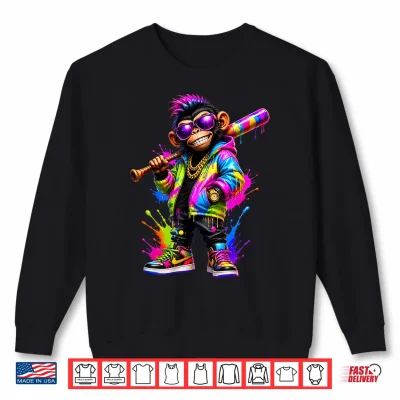 Sweatshirt Monkey Baseball Drip Funny Animal Party Sport Cool Graphic Shirt