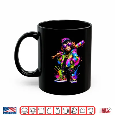 Mug Monkey Baseball Drip Funny Animal Party Sport Cool Graphic Shirt