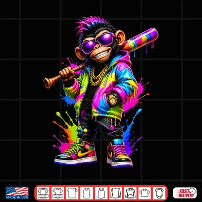 Design Monkey Baseball Drip Funny Animal Party Sport Cool Graphic Shirt