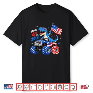 Patriotic Dinosaur Monster Truck 4Th Of July Toddler Boys Shirt