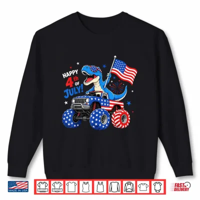 Sweatshirt Patriotic Dinosaur Monster Truck 4th of July Toddler Boys Shirt