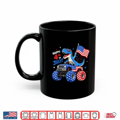 Mug Patriotic Dinosaur Monster Truck 4th of July Toddler Boys Shirt