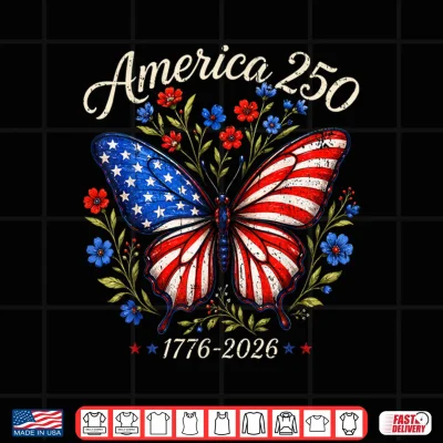 Design 250th Anniversary Butterfly 250 Years 1776 2026 4th of July Shirt