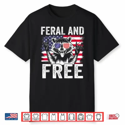 Funny Feral And Free Raccoon 4Th Of July Toddler Boys Kids Shirt