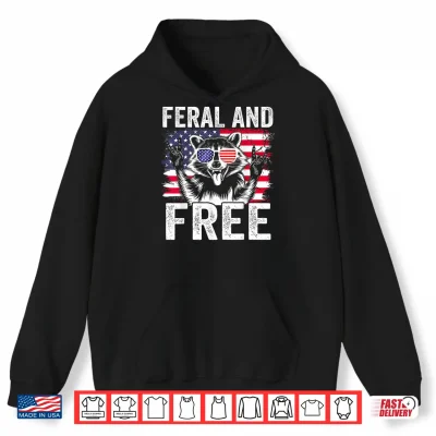 Hoodie Funny Feral and Free Raccoon 4th of July Toddler Boys Kids Shirt