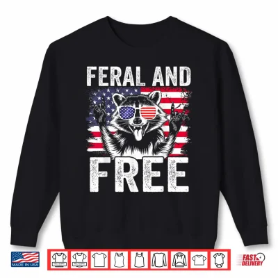 Sweatshirt Funny Feral and Free Raccoon 4th of July Toddler Boys Kids Shirt