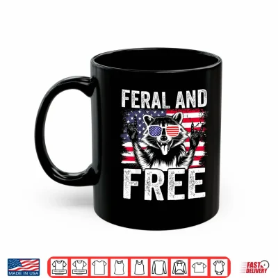 Mug Funny Feral and Free Raccoon 4th of July Toddler Boys Kids Shirt