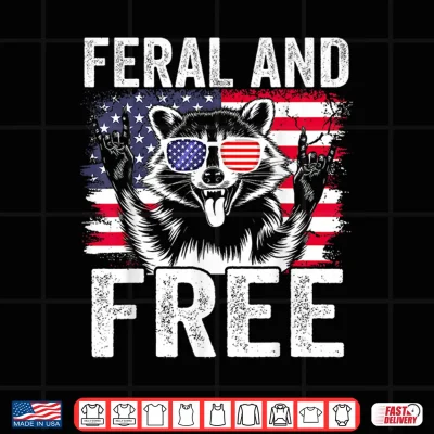 Design Funny Feral and Free Raccoon 4th of July Toddler Boys Kids Shirt