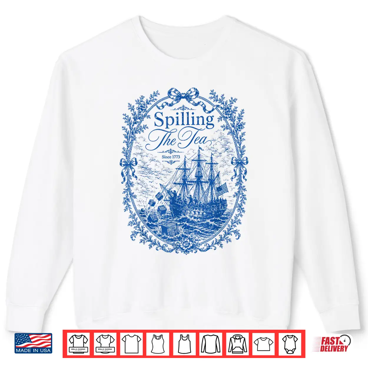 Blue Toile Spilling The Tea Since 1773 Party History Pun Shirt Blue Toile Spilling The Tea Since 1773 Party History Pun Shirt