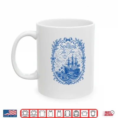 Blue Toile Spilling The Tea Since 1773 Party History Pun Shirt 3 Mug Blue Toile Spilling The Tea Since 1773 Party History Pun Shirt